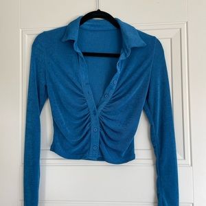 Blue button down crop top